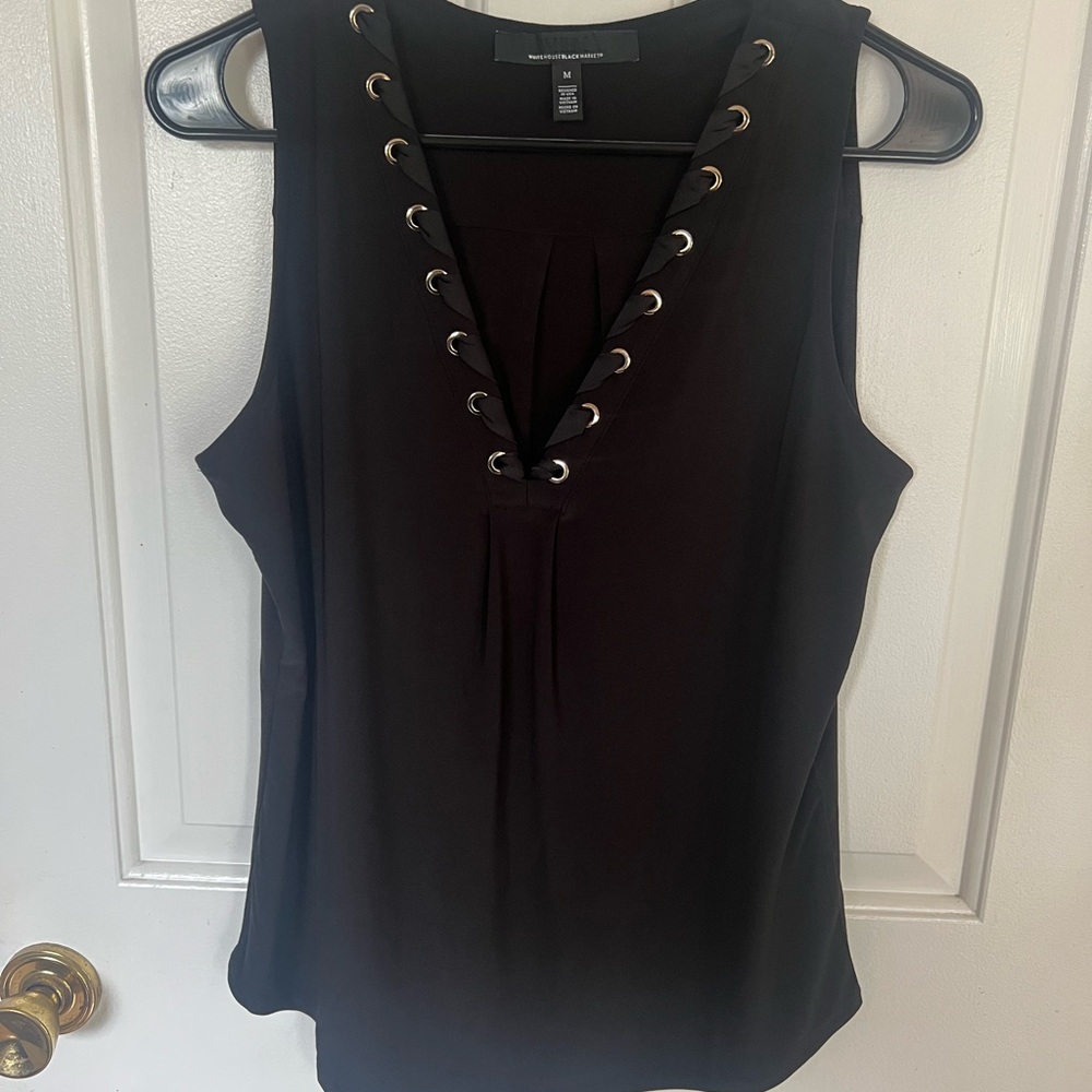 White House Black Market Black Sleeveless Lace-Up Tank Top